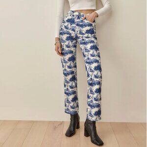 Reformation Pastoral High Rise Straight Jeans White/Blue Size 25